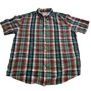 John Blair Mens XL Plaid Seersucker Short Sleeve Button Down Shirt Multi-Color